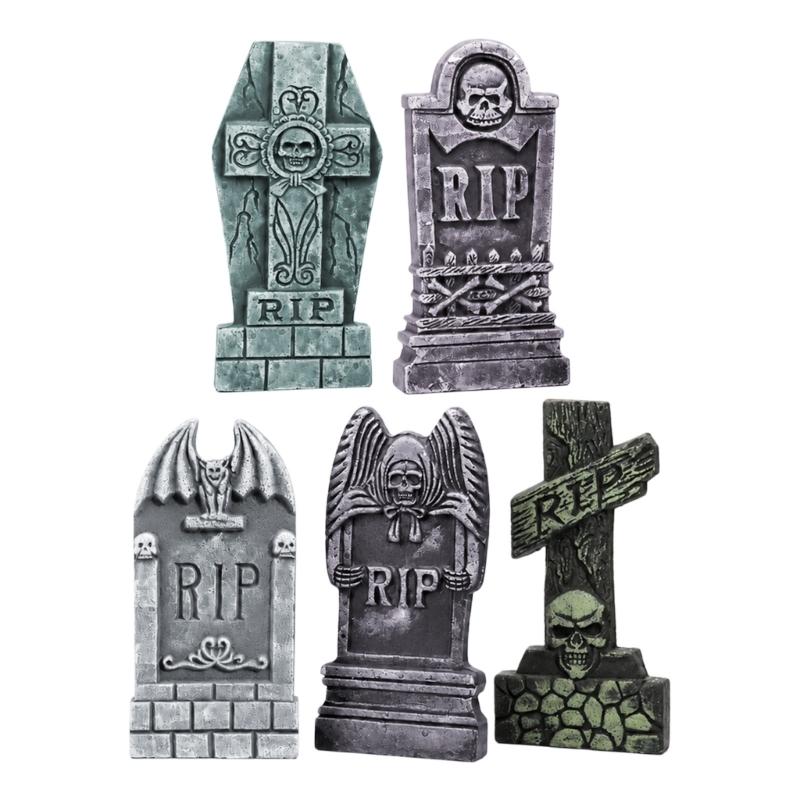 Fall Yard Scene Set, 5 Foam Grave Marker Pieces for Porch Entry Lawn Garden Display, Party Use, Outdoor Themes,
