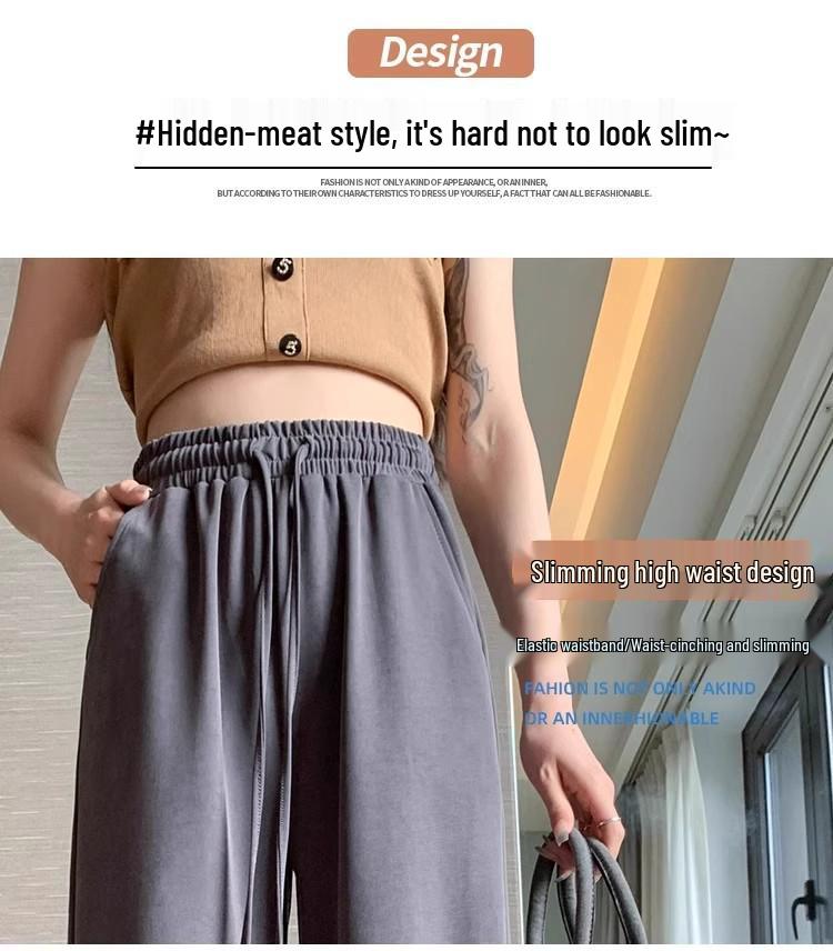 Damen Graue Hochtaillierte Cupro Sommerhose mit Weitem Bein - Petite, Leicht, Gerades Bein (145-150cm)