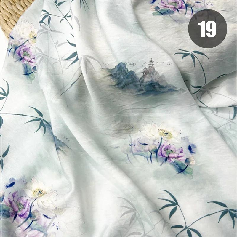 100cm Chinese Style Linen Fabric Summer Thin Tang Dynasty Princess Pattern Painting Fabric for DIY Hanfu Dress Cheongsam