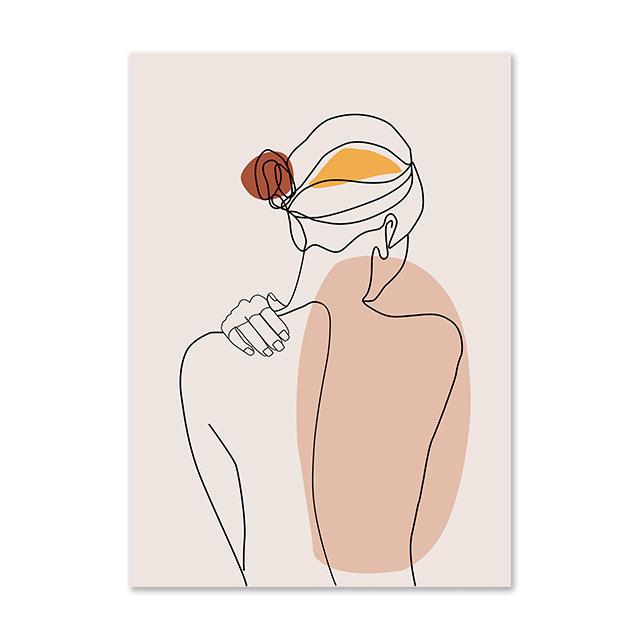 

Абстрактная однолинейная картина для лица с листьями, картина для тела девушки, спина, минималистичный настенный художественный холст, печать плакатов, скандинавская картина, домашний декор 20x30cm