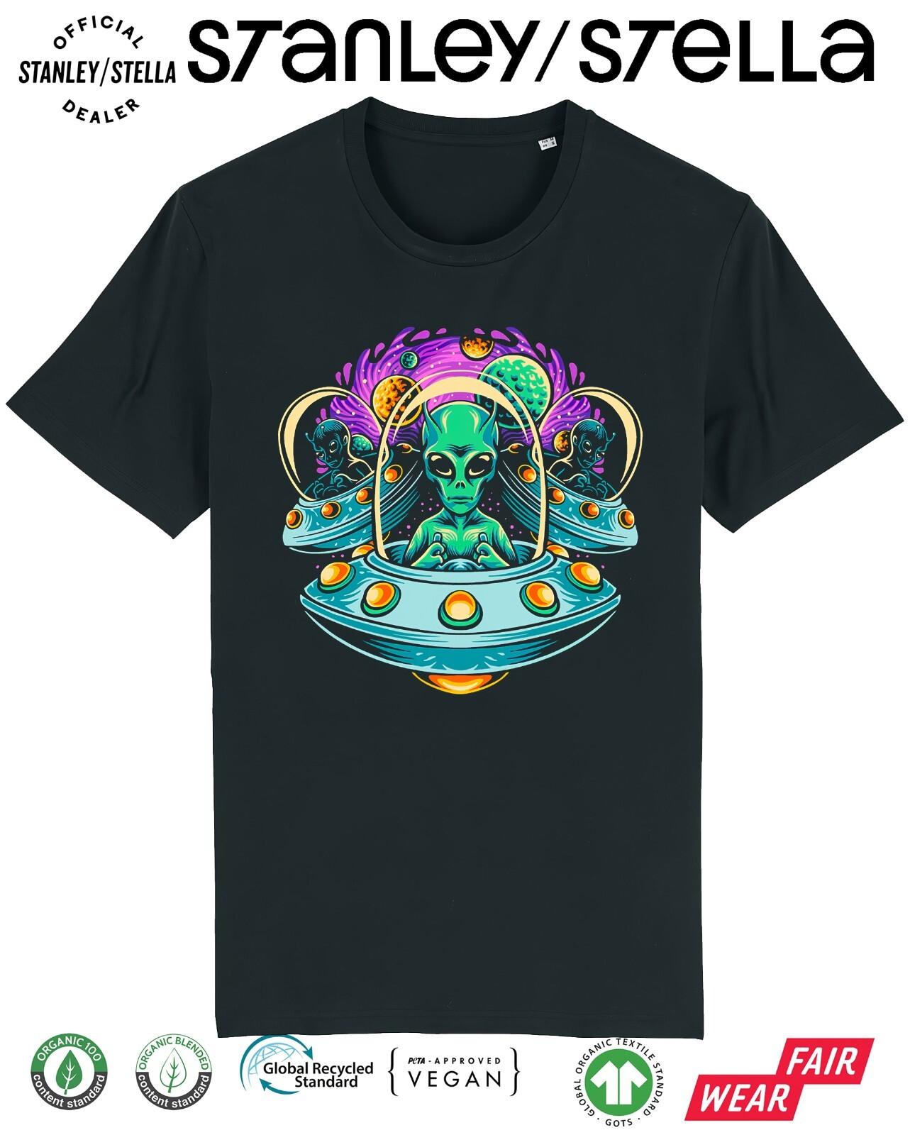 Mens Alien Flying Saucers T-Shirt Mens Womens Tees Top Funny UFO Invasion Cotton Aliens Ship M