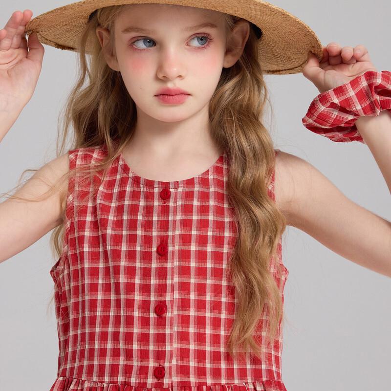 Zhi Mu Girls' Plaid Sleeveless 2-Piece Dress Set