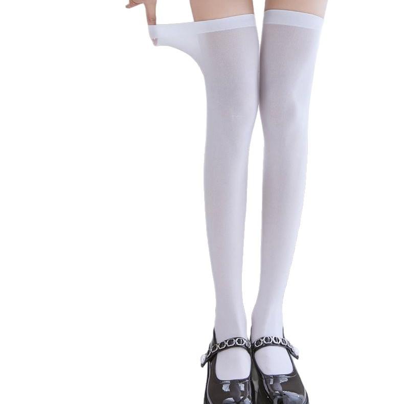 White Extended Knee Socks Spring And Summer Thin Silicone Non-Slip Velvet Socks Women'S Japanese Black Silk Stockings
