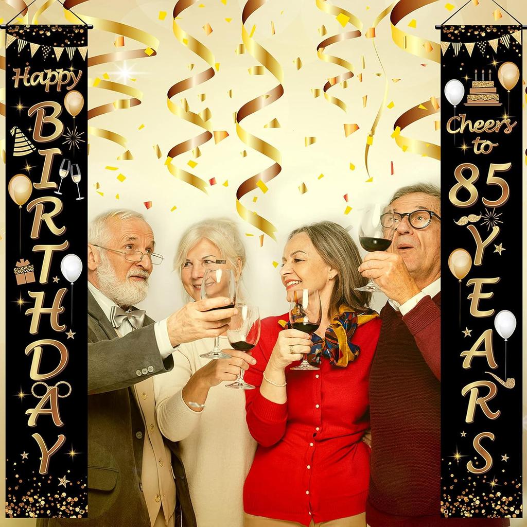 2 Pieces 85th Birthday Party Decorations Cheers to 85 Years Banner Porch Sign Door Hanging Banner 85th Party Decorations Welcome Porch Sign for 85