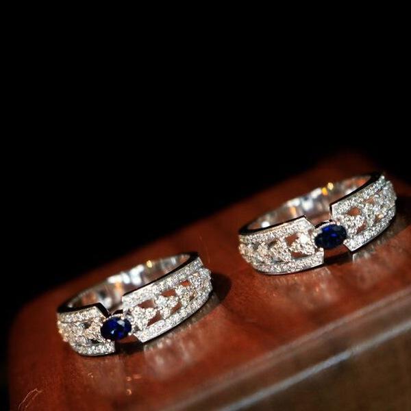 New Sapphire Ring Full Diamond Set Zircon Ring Elegant Light Luxury Fashion Accessories for Women