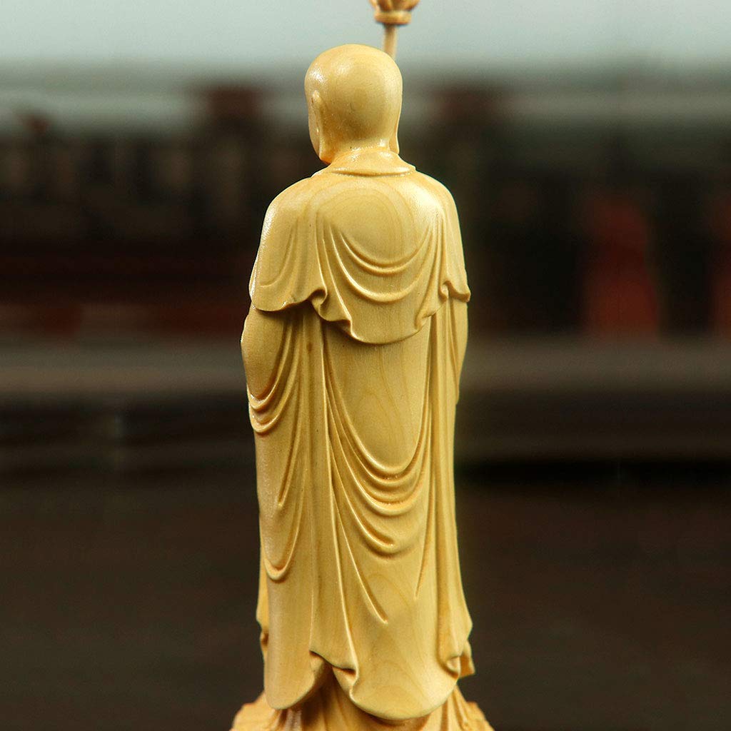 Standing Jizo Bodhisattva Buddhist Carved from Premium Natural Boxwood Carved Buddha Sculptured Buddha Wood Buddhist Altar Wooden Good Principal Deity