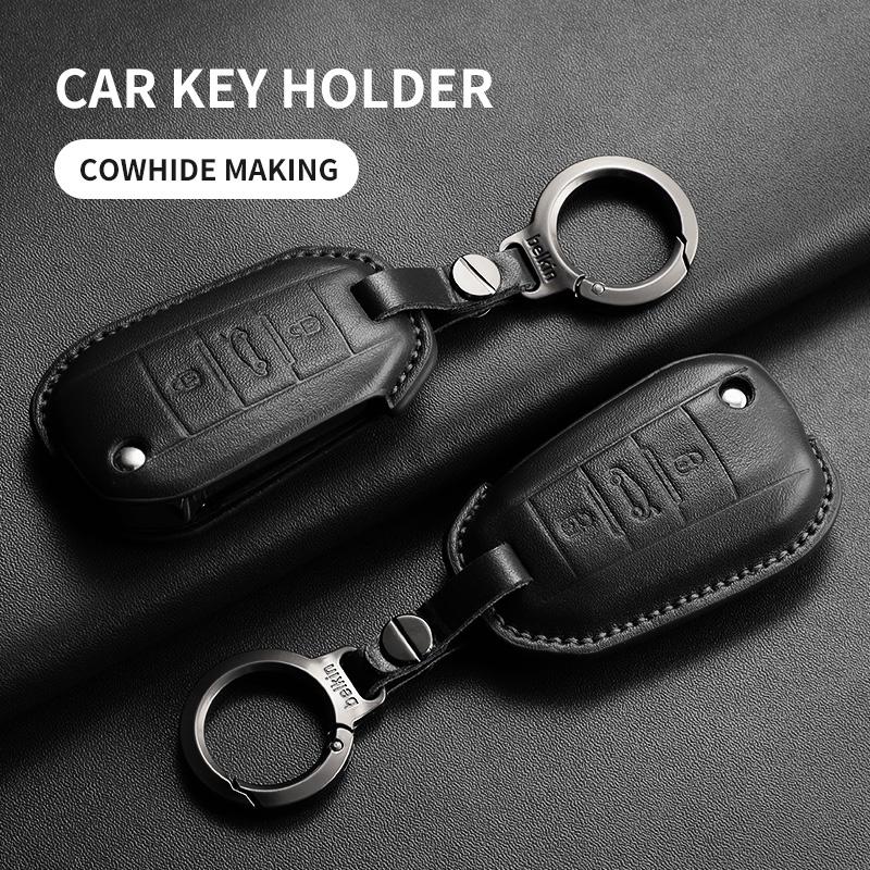 Car Key Case Cover For Peugeot 208 2008 308 3008 508 408 Citroen C3 C4 C5 C6 C8 Leather Car Key Protected Replace Shell Keychain