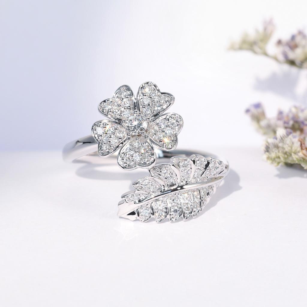 New Creative Floral Rings Fashionable Large Flower Full Diamond Ring for Women European and American Zircon