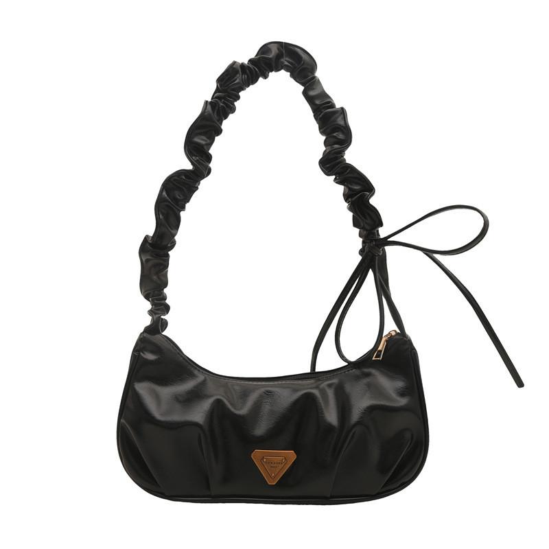 

Trendy Pu Pleated Bow Cloud Bag Shoulder Bag With Zip Closure For Use Casual чёрный