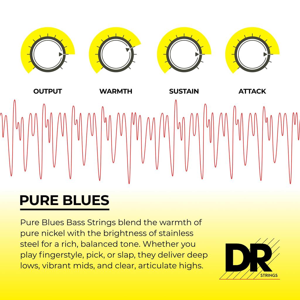 DR Strings Pure Blues Quantum Nickel Bass Strings, .045-.105, PB-45 [Official Japanese Product]