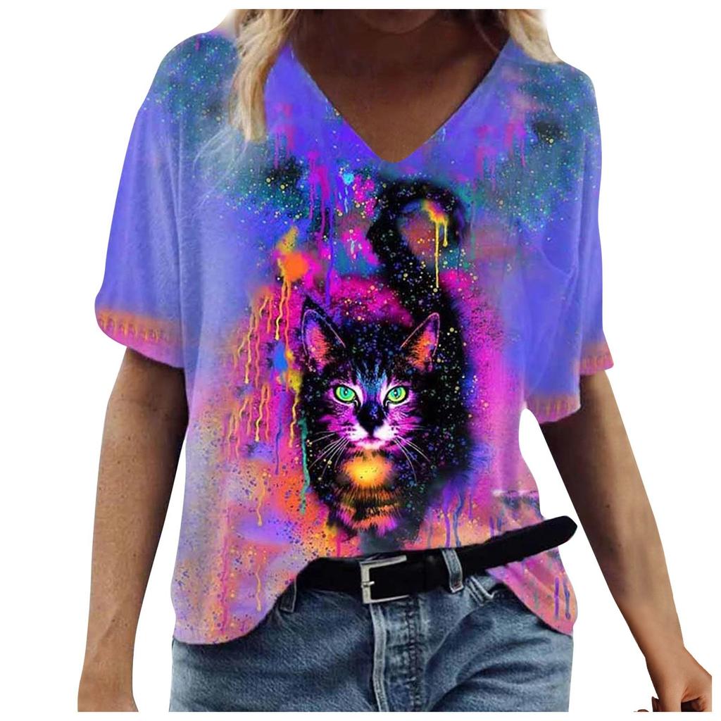 Fashion Women's Summer Printed Short Sleeve Crew-Neck T-Shirt Casual Tee Tops