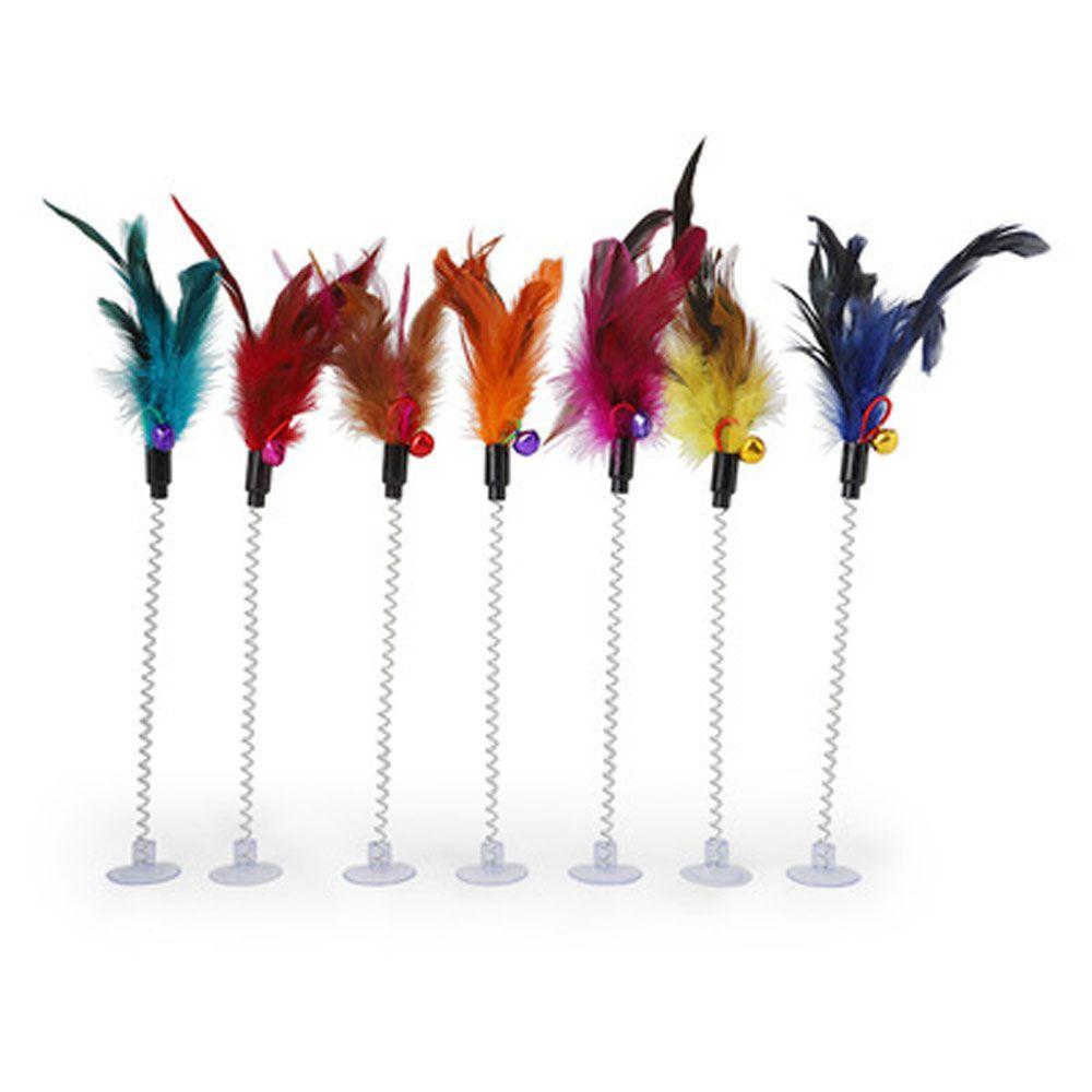 

Multi-Color Pet Tool Entertainment Sucker With Bell Cat Interactive Feather Stick Spring Toy