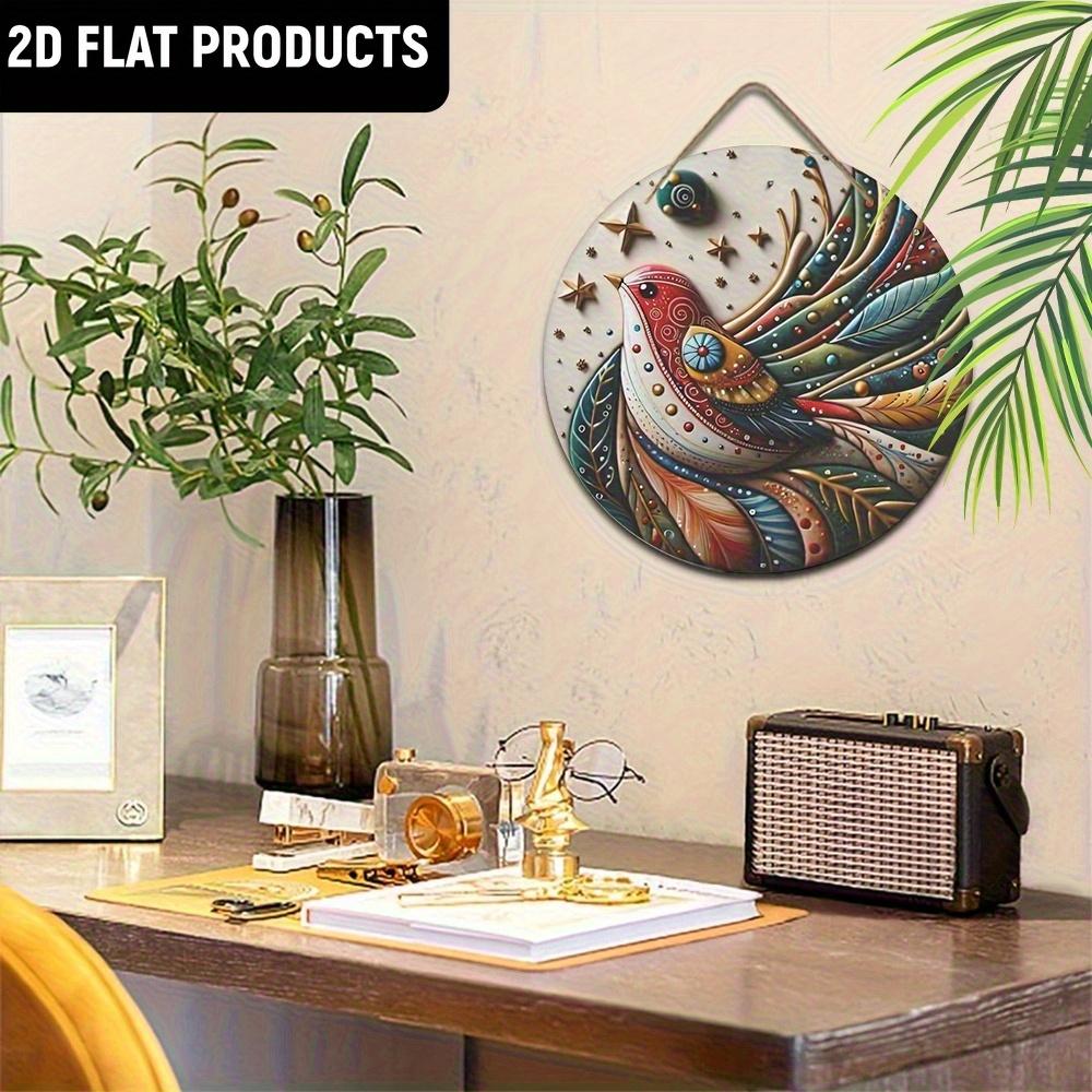 Bohemian buntes Vogel-Holzschild, Charmantes rundes Schild für die Haustür, Wanddekoration - Ideale Boho-Wohnkultur & Künstlerisches Geschenk