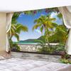 Seaside Coconut Tree Landscape Tapestry Nature Sea Art Ocean Beach 3D Print Wall Hanging Home Living Room Background Cloth Decor