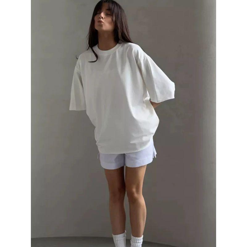 New Solid Color T-shirt Top European and American New Fashion Casual Loose Short sleeve Cotton T-shirt Top