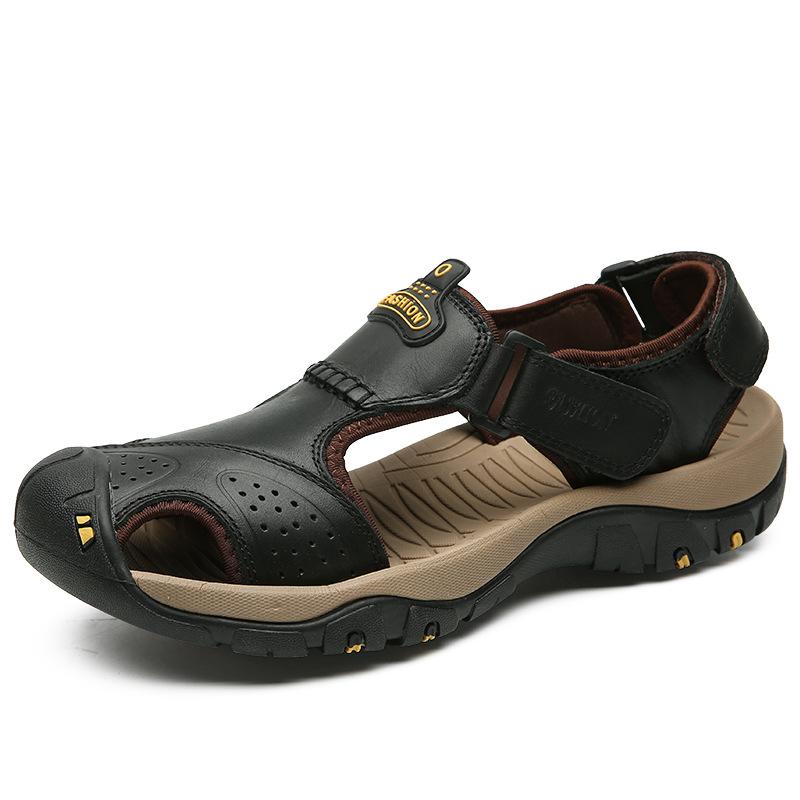 

Летние мужские сандалии большого размера 2025 года, дышащие, с мягкой подошвой, для улицы, пляжа, повседневные, с закрытым носком, спортивные сандалии 38 чёрный