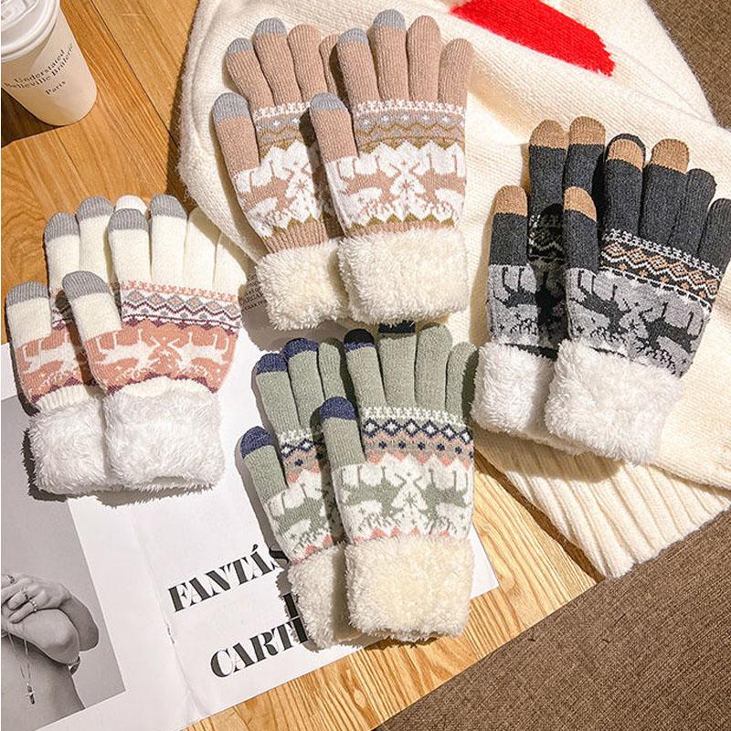 Handschuhe Winter Damen Niedlich Plus Samt Touchscreen Punkte Um Warm Zu Halten Winter Studenten Kältebeständige Reiten Plüsch Handschuhe