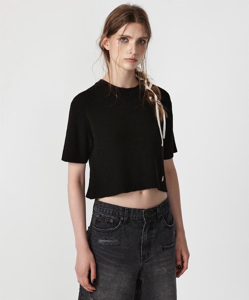EAN JO Half Sleeve Knit Top (Black)