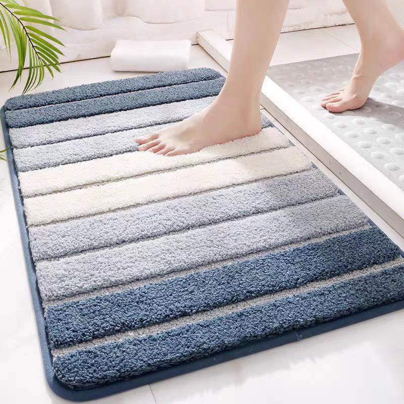 Striped Water Absorbent Door Mat for Bathroom Entrance, Non-slip Quick Dry Floor Rug for Toilet & Bedroom Doorway