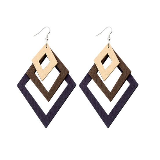 Creative Multilayer Irregular Dangle Hook Retro Wood Women Earrings Jewelry Gift