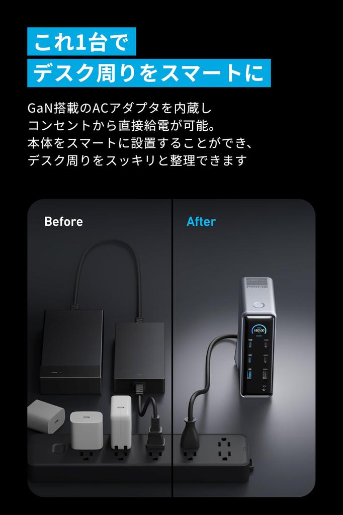 Anker Prime Docking Station (14-in-1, Dual Display, 160W) with USB-C Upstream Port with 100W USB PD Output, Built-in GaN AC-DC Power Supply, 10Gbps