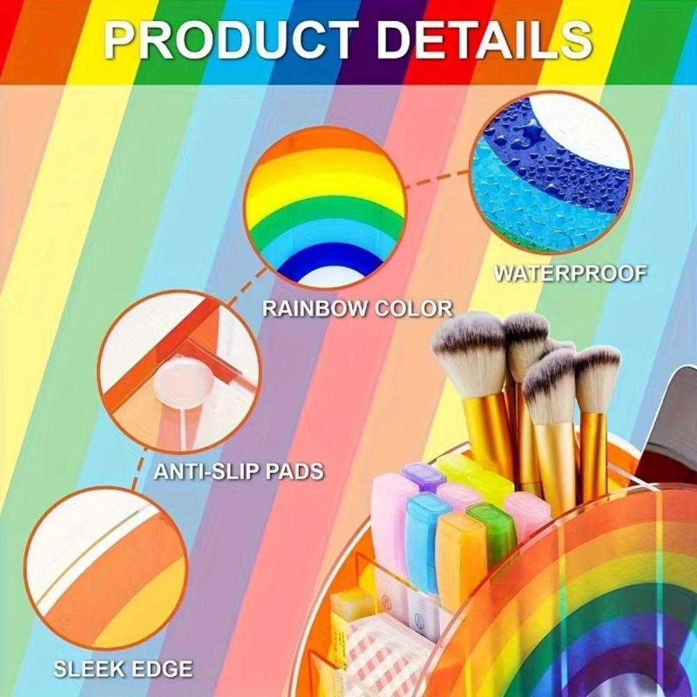 with 5 Grids Office Storage Box Colorful Makeup Brush Storage Rack Rainbow Pen Holder  School