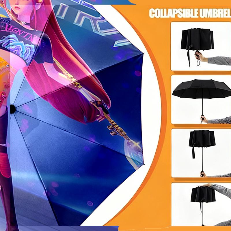 Ombrello KPop Demon Hunters con Stampa Apertura/Chiusura Automatica - Design Pieghevole Portatile - Uso Quotidiano per Viaggi/Outdoor - Regalo per Compleanno