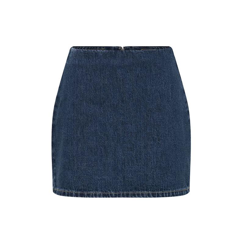 Women Single-breasted Splice Short Sleeve Jackets Slim Fit Denim Two Piece Sets Straight Wrap Hip Ultra Short Skirt Female Suits