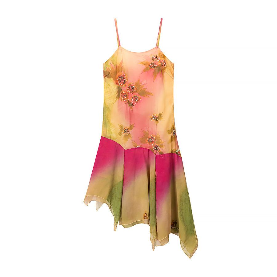 

Женское европейско-американское стильное облегающее длинное платье с модным принтом и пайетками на тонких бретельках L