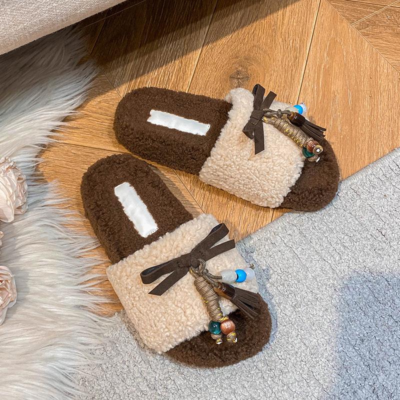 Home cotton slippers women's winter 20254 new Haiqing home plush indoor home flat bottom non-slip fluff mop