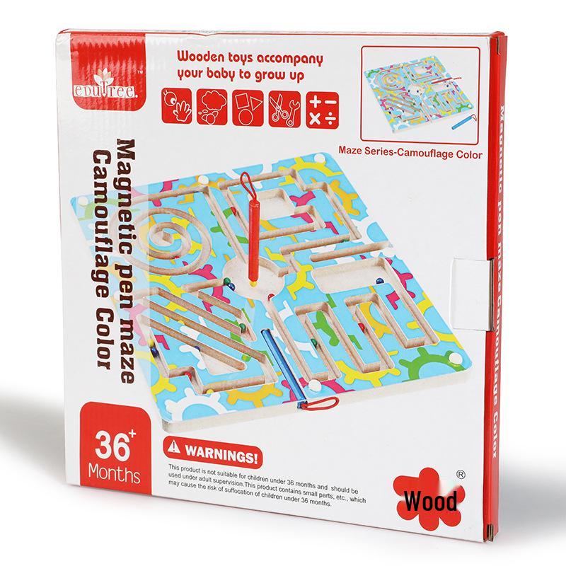 Wooden Marble Maze with Magnetic Pen – Animal Track Educational Toy for Kids