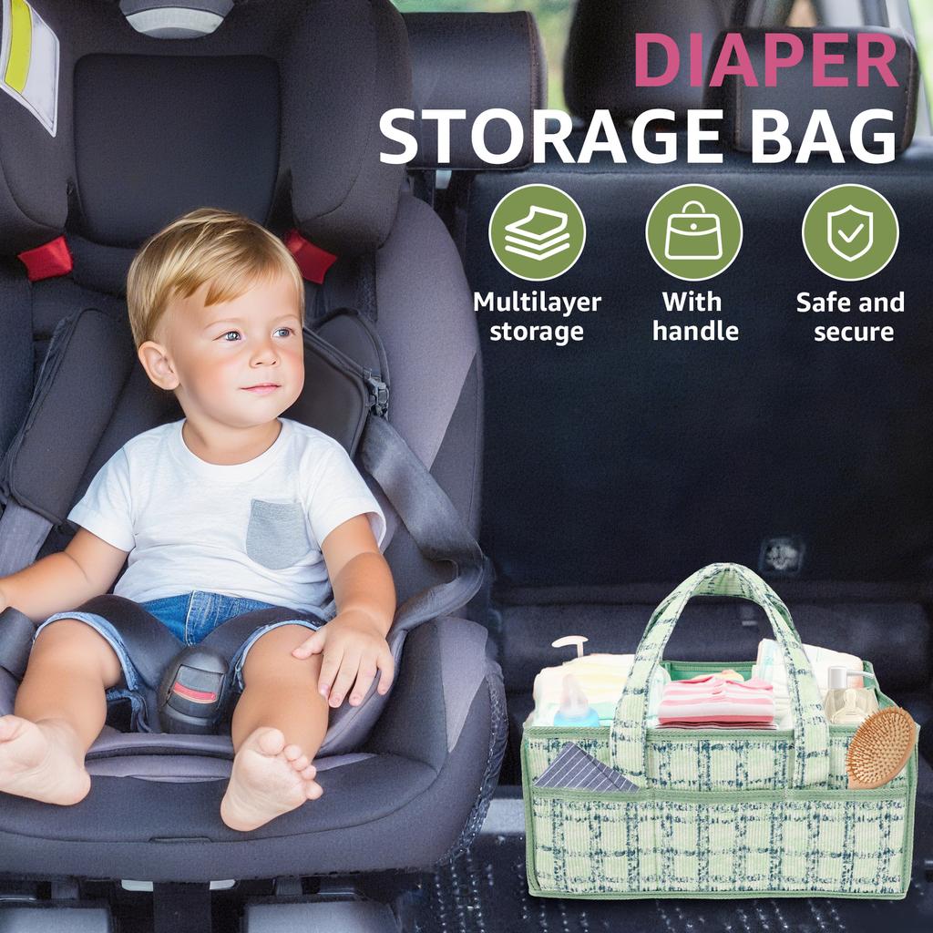 Baby Diaper Caddy Bag Portable Nappy Caddy Storage Basket with Handle Multi Compartment Nursery Storage Basket for Newborn