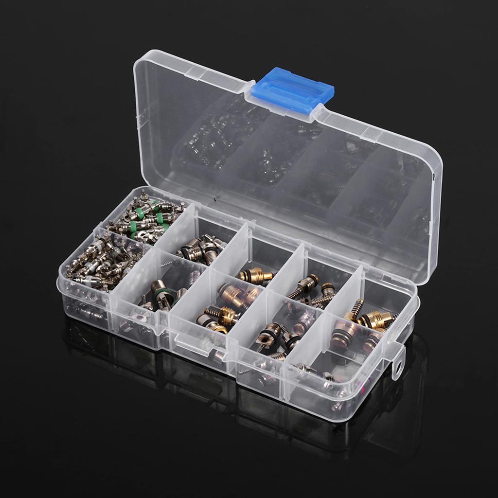 102pcs Assortment A C R134a R12 Refrigeration Tire Valve Stem Cores Tool Kit