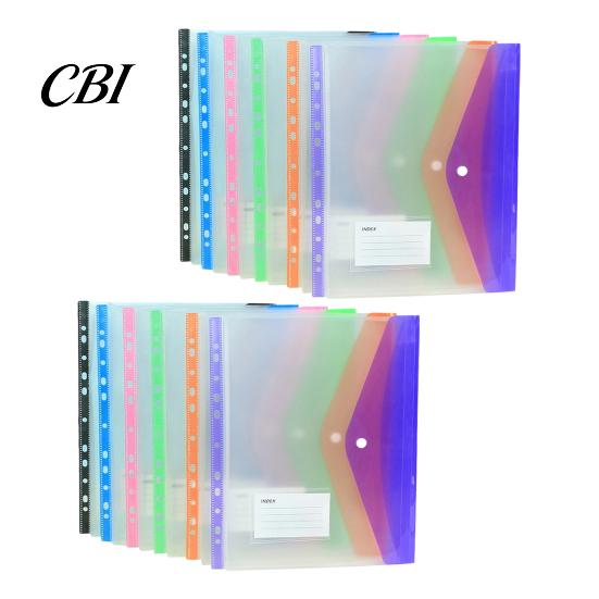 Binder Compatible Folder 11 Hole Clear File for A4 Binders, Colorful Plastic Document with Bag Snap Button & Label Slot, Transparent Project Organizer