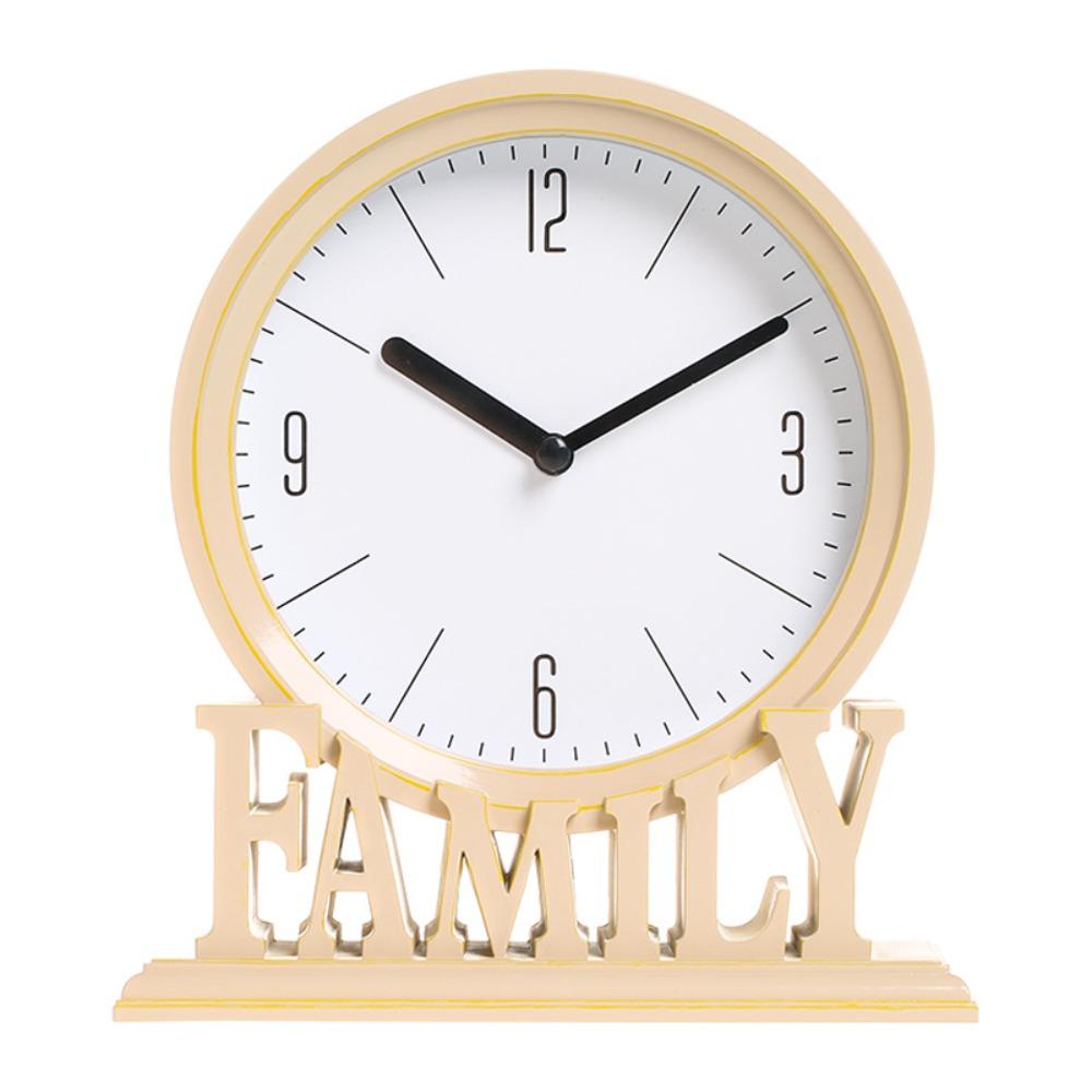 

High Quality Non Ticking Clock Fashion Round Pointers Clock Vintage Style Desk Clock Dorm beige-family