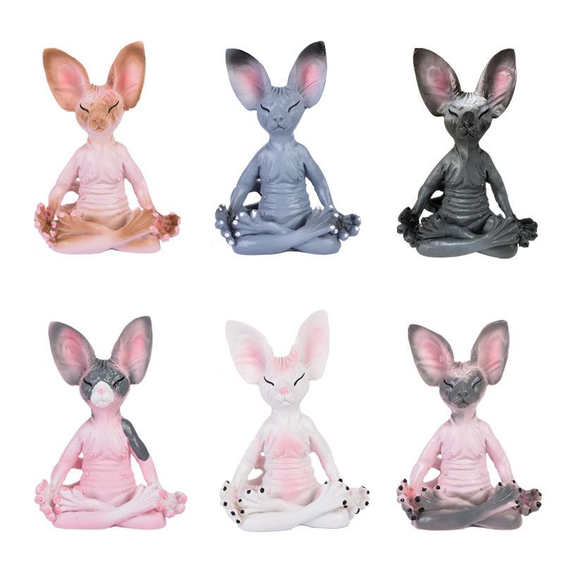 Haarlose Katze Meditation Yoga Buddha Katze Ornament Außenskulptur Innenmeditation Katze Kunstharz Handwerk Statue