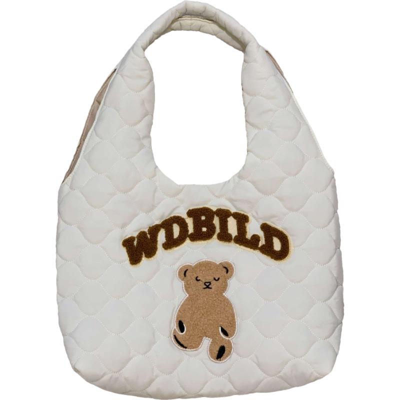 

Cute cartoon bear shoulder women s bag fashion letter diamond simple tote bag Korean version of student handbag single package