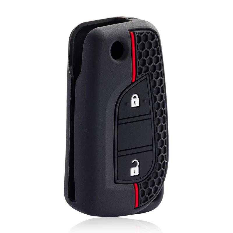 Silicone Rubber Car Key Cover Case Shell Set Protector Fob For Toyota Aygo Yaris Highlander Camry Rav4 2 Button Key Holder