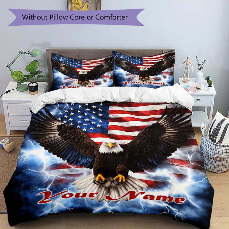 3PC Custom Name Eagle Freedom Bedding Set Printed Bedding Set Duvet Cover Closure Includes 1 Duvet Cover & 2 Pillowcases for All Seasons Bedroom