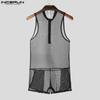 INCERUN Men Sleeveless Hollow See Through Transparent Underwear Jumpsuits Bodysuits