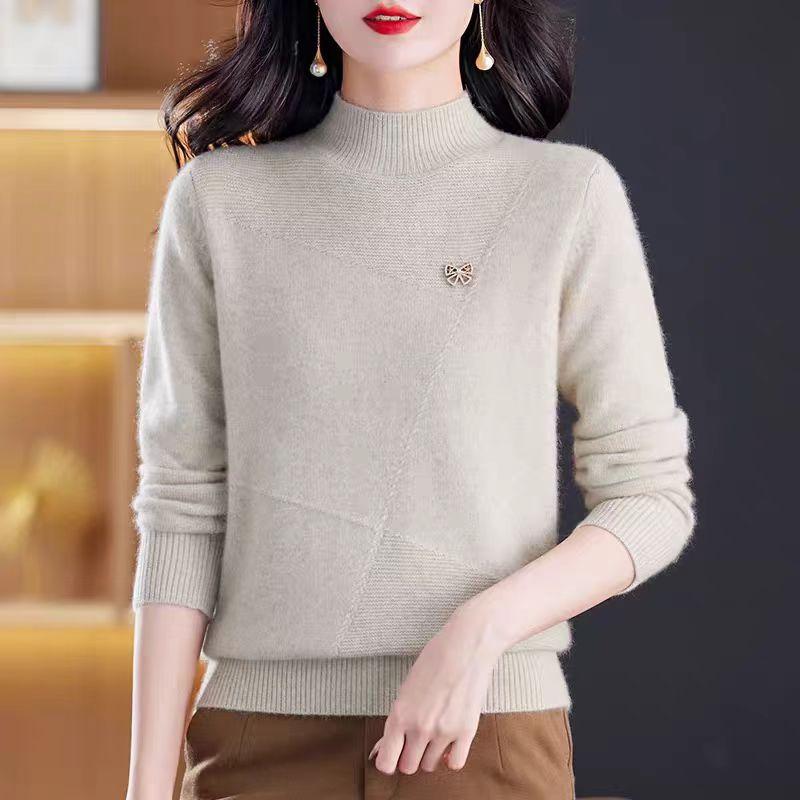Sweater Women Casual Half Turtleneck Pullover for Women Paired with Loose Knitted Sweater for Warmth In Spring Autumn and Winter