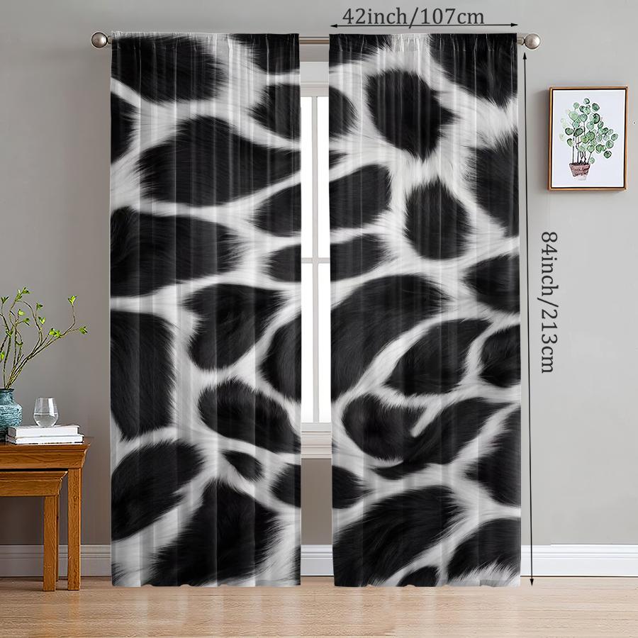 Set Of 2 Black White Leopard Print Curtains Pole Bag Christmas Decorations Home Room Curtain Made Polyester