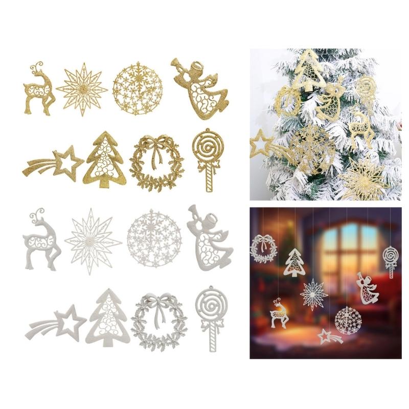 8 Stück gemischte glitzernde Anhänger Funkelnde Gold-/Silber-Weihnachtsdekoration Stilvolle Festliche Saison Heimdekoration