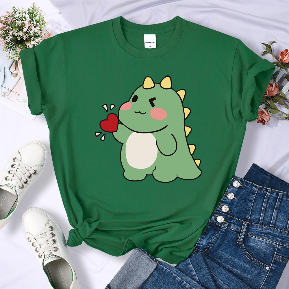 

Cute Little Dinosaur Confesses Love Printing Tops Womens Soft Street T-Shirts Sport Hip Hop Tees Clothing Casual Short Sleeve 4XL