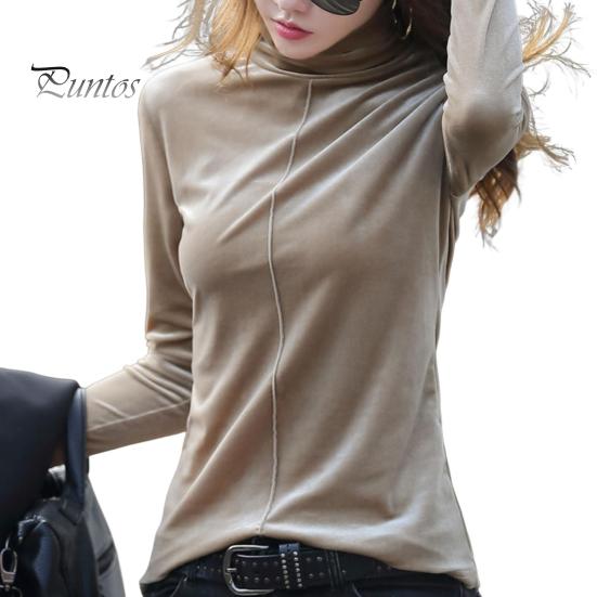 

Женские топы с высоким воротником и длинным рукавом, стандартный крой, пуловер, верхняя часть, осень-зима, утолщенная бархатная блузка L абрикосовый