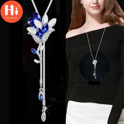 Hi Flower Crystal Long Necklaces & Pendants Vintage Chain Leaf Necklace Fashion Jewelry For Women 2019