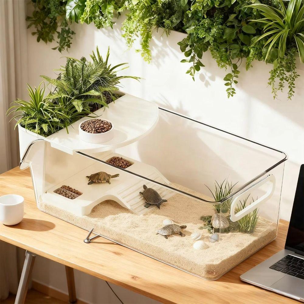 Basking Area Turtle Tank Transparent Turtle Breeding Box Habitat Box Crab Tank  Habitat