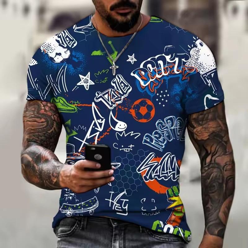 Fun Graffiti Street T-shirt 3D Printed Men's Hip Hop Summer Cool Tee shirt Casual Youth Popular Personality Short Sleeve Top