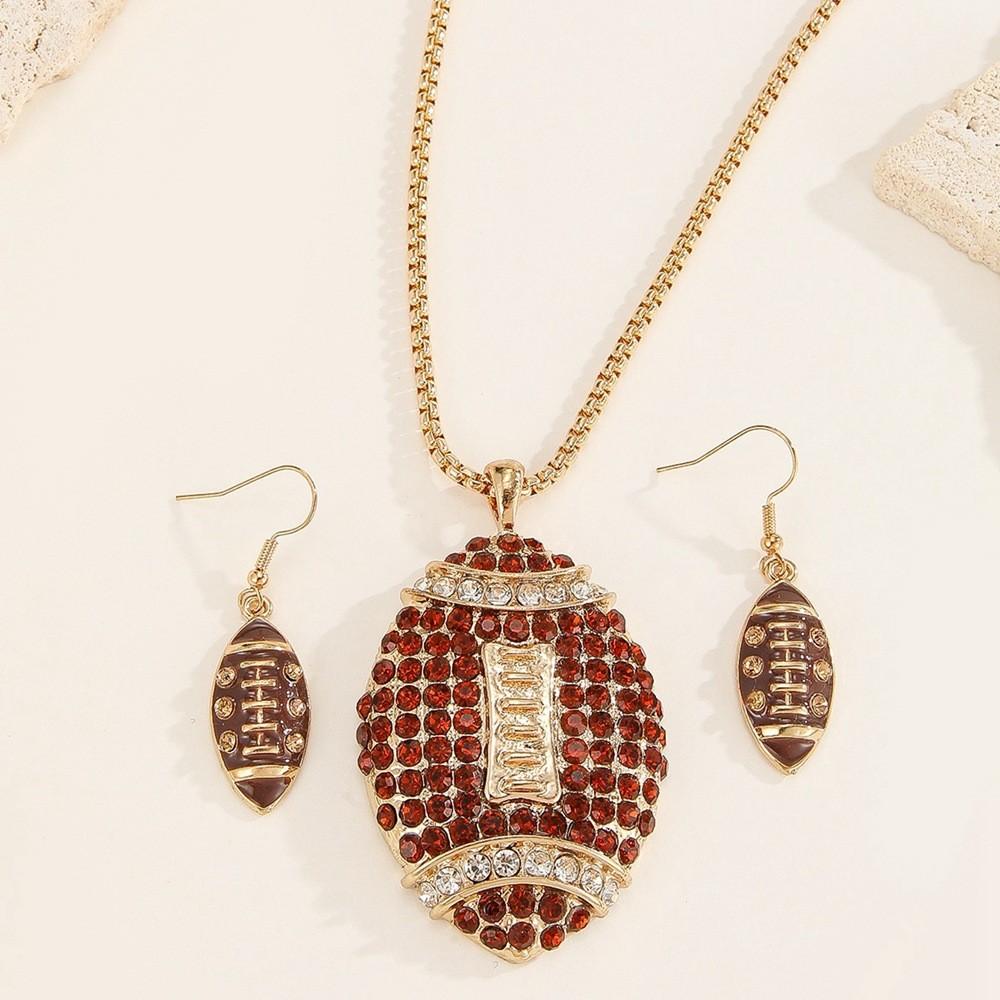 Sports Set Jewelry With Rhinestone Rugby Pendant And Earrings For Daily Wear Gifting And