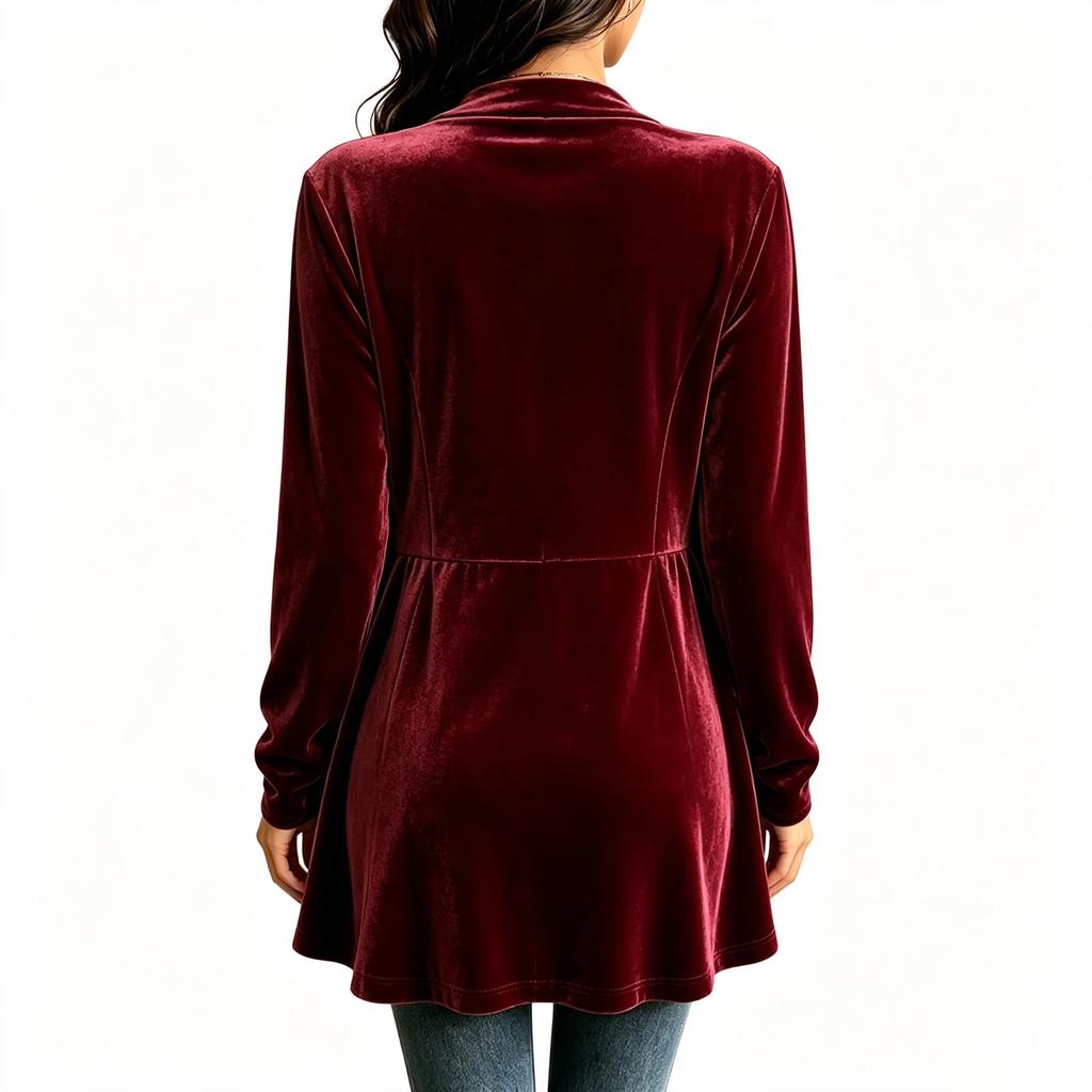 Women's Velvet Cardigan Long Sleeve Loose Fit Casual Open Front Sweater